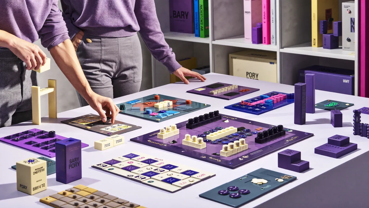 Illustrierte Szene eines Spieltischs mit den vier Konzeptspielen